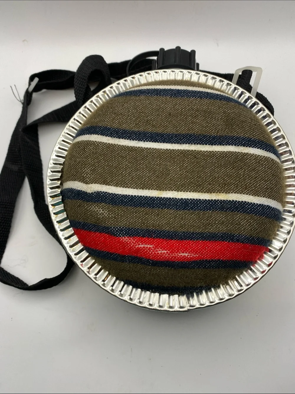 Striped Canvas Round Crossbody Bag in Olive and Red